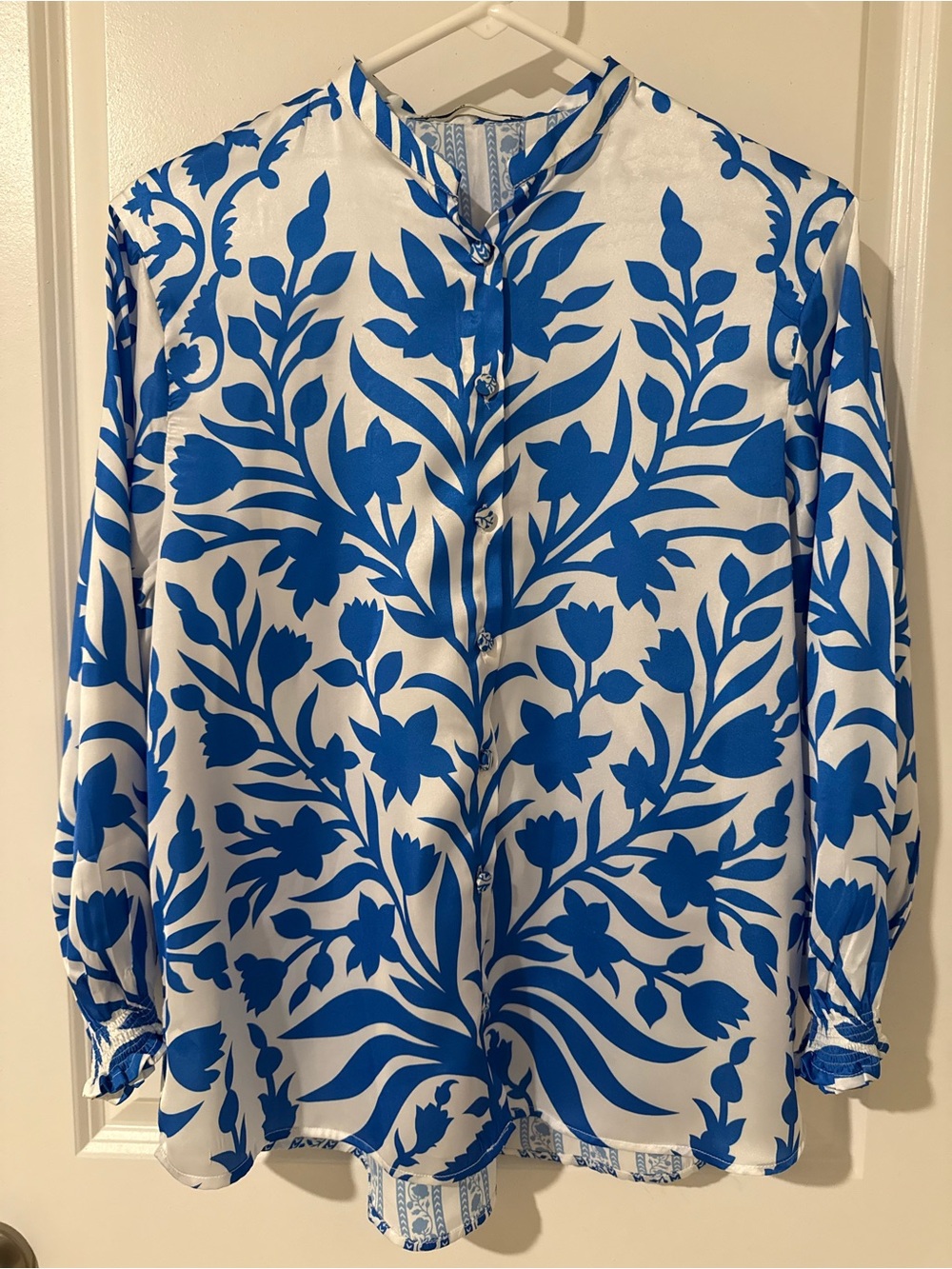 Blue Floral Button-Front Blouse